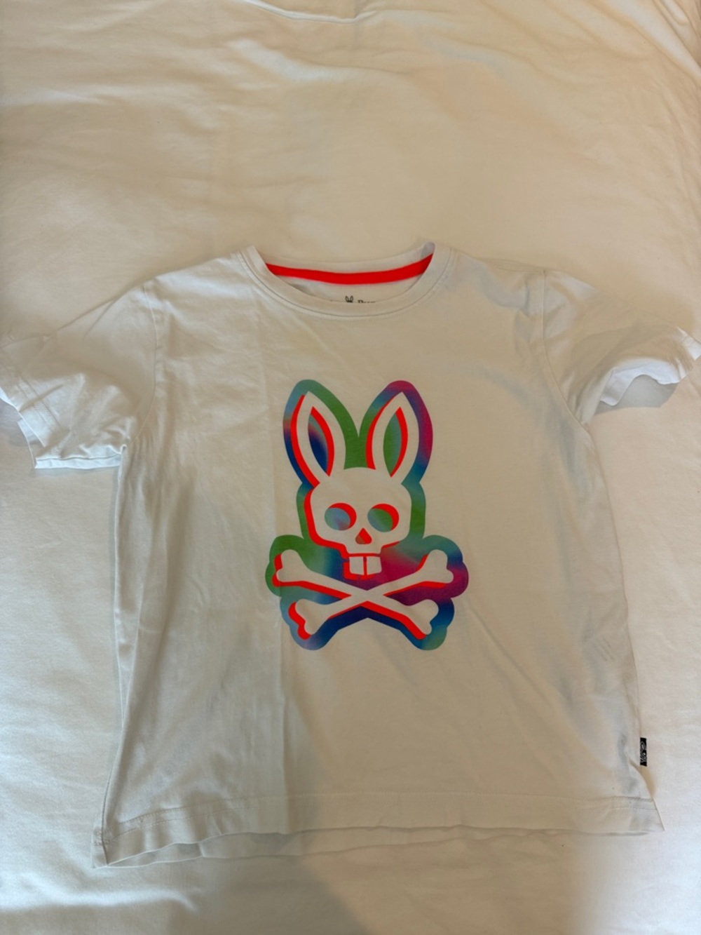 Psycho Bunny White Tee with Multicolor Bunny Skull Graphic